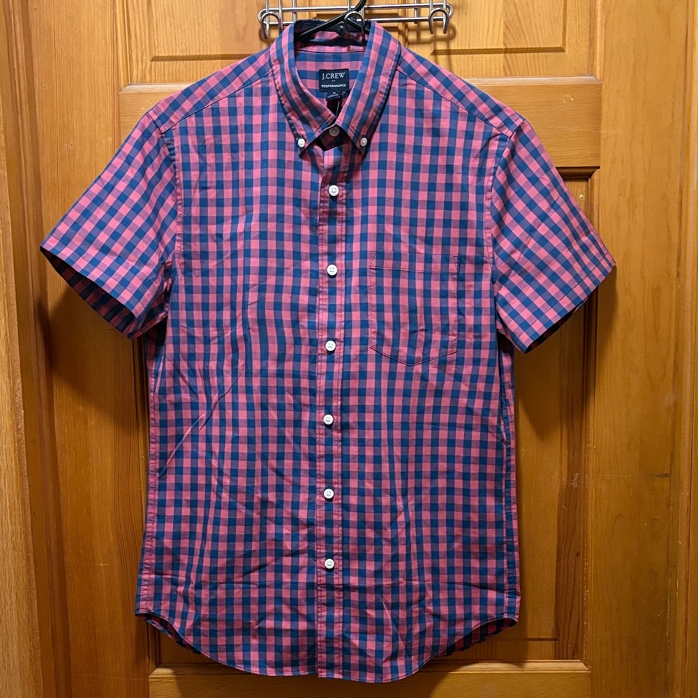 NWT J. Crew Men's‎ Casual Performance Red and Blue Plaid Dress Shirt Size Small